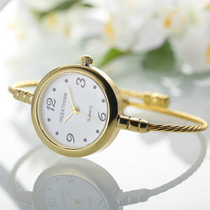 GEEKTHINK Unique Fashion Brand Quartz Watch Women Bracelet Ladies Rose Gold Watch female Simple Ring steel band casual