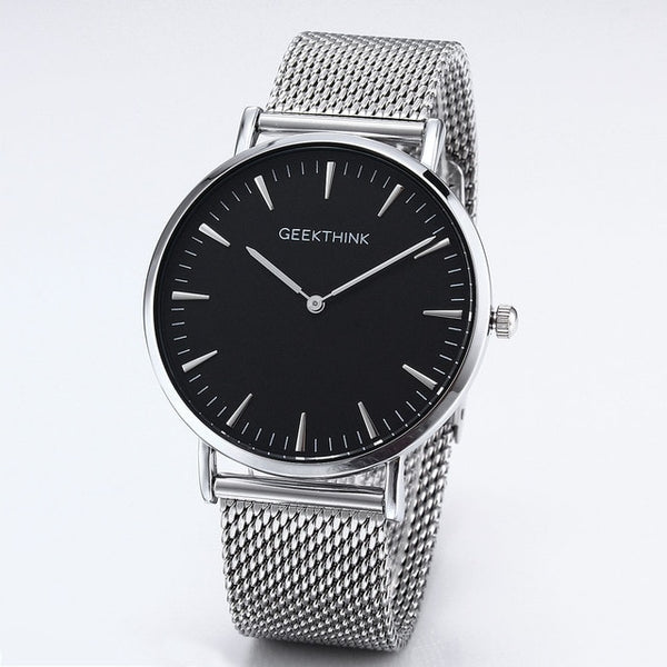 Fashion Top Brand Luxury Quartz watch Casual men quartz-watch stainless steel Mesh strap ultra thin clock male relogio masculino