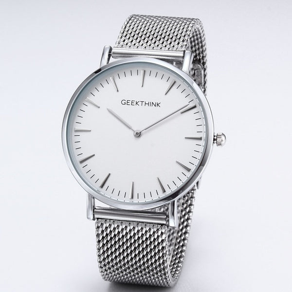 Fashion Top Brand Luxury Quartz watch Casual men quartz-watch stainless steel Mesh strap ultra thin clock male relogio masculino