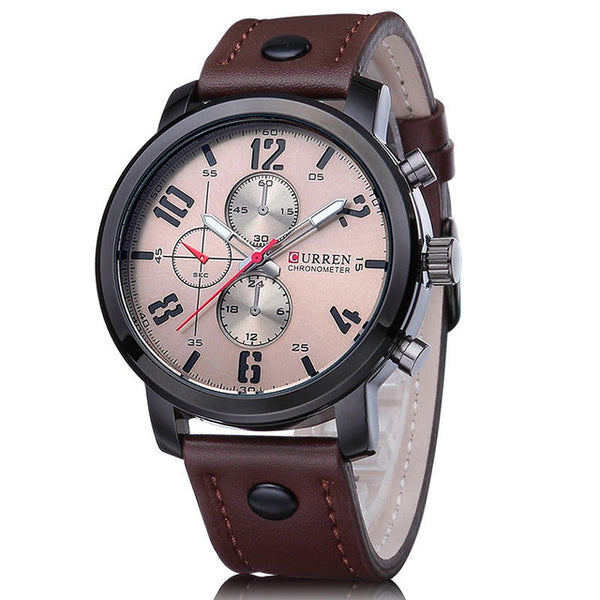 Fashion Brand Quartz Watch Men Casual Leather strap Business Wristwatch Military Sport Relogio Male montre homme Curren 8192 New