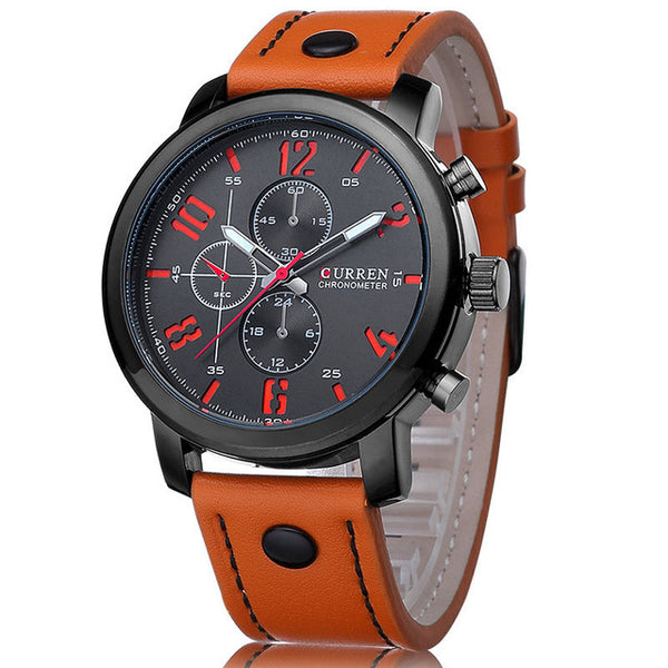 Fashion Brand Quartz Watch Men Casual Leather strap Business Wristwatch Military Sport Relogio Male montre homme Curren 8192 New