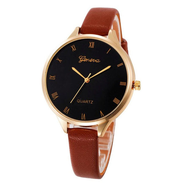 Genvivia High Quality Women Watch montre acier femme Checkers Leather Quartz Analog Wrist Watch reloj hombre 2017 marca de lujo