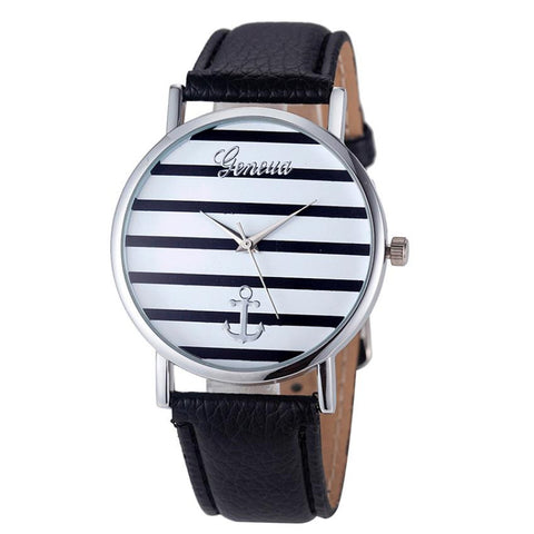 Women Watches Striped Anchor Female PU Leather Fashion Wristwatches Ladies Clock Relojes Mujer relogio feminino 2017 #527