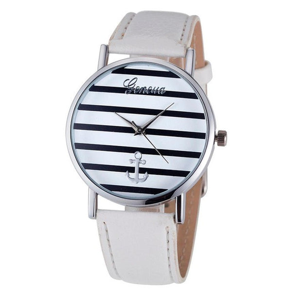 Women Watches Striped Anchor Female PU Leather Fashion Wristwatches Ladies Clock Relojes Mujer relogio feminino 2017 #527