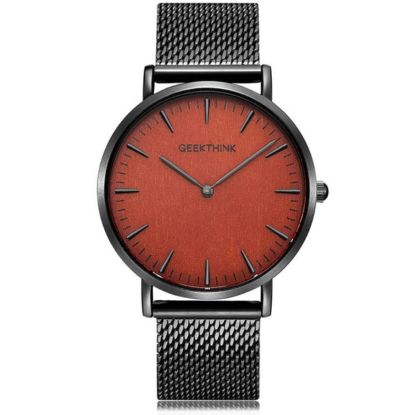 GEEKTHINK Top Luxury Brand Quartz Watches Men Full Stainless Steel Classic Milimalist Designer Wrsitwatch Wooden Face Clock Male