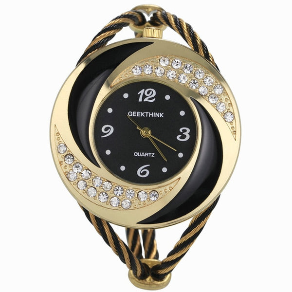 Fashion Rhinestone Diamond Whirlwind Design Steel Weave Dress Wristwatch Woman Girl Ladies Bracelet Bangle Quartz watch