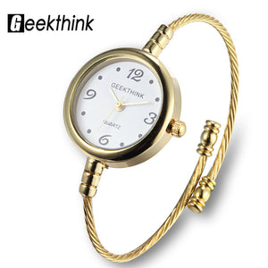GEEKTHINK Unique Fashion Brand Quartz Watch Women Bracelet Ladies Rose Gold Watch female Simple Ring steel band casual