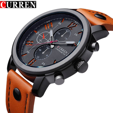 Fashion Brand Quartz Watch Men Casual Leather strap Business Wristwatch Military Sport Relogio Male montre homme Curren 8192 New