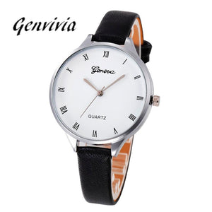 Genvivia High Quality Women Watch montre acier femme Checkers Leather Quartz Analog Wrist Watch reloj hombre 2017 marca de lujo