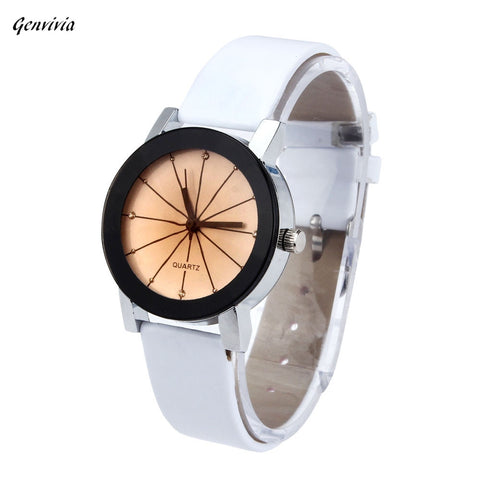 Genvivia Fashion Wristwatch 2017 Casual Business Women Quartz Watch diamond  Dial Clock Leather Stainless Round Case dropshiping
