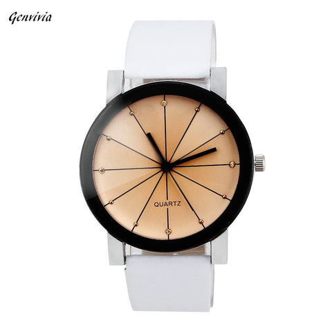 GENVIVA High Quality Men Quartz Dial Clock Stainless Steel Leather Wrist Watch Round Case