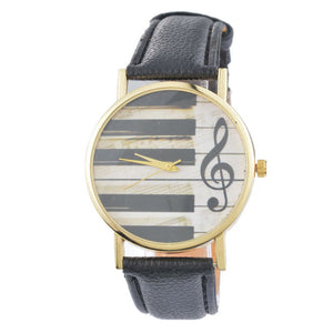 Doreen Box PU Leather Quartz Wrist Watches Musical Note Keyboard Multicolor Trendy Battery Included 24cm(9 4/8") long, 1 Piece