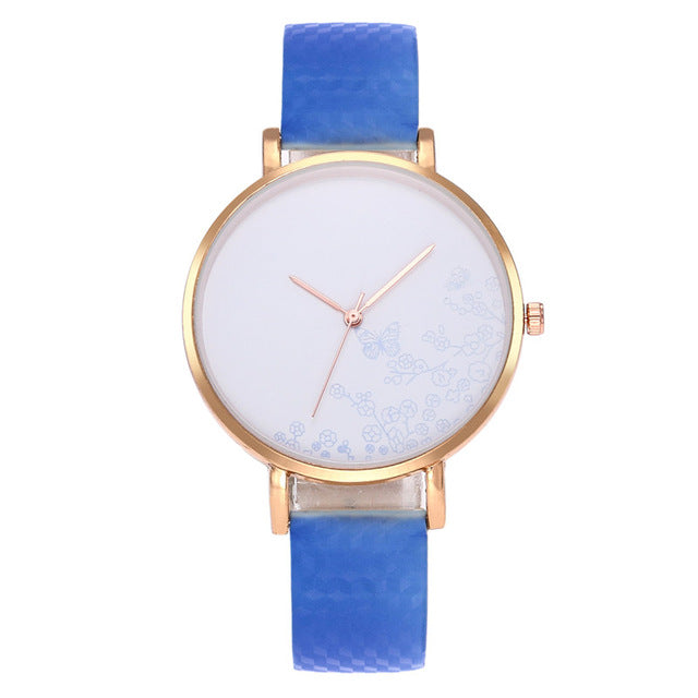 Doreen Box Magical Temperature Discolor Watch Quartz Wrist Watches Silicone Women Blue Purple Rose Gold Flower Pattern 1 Piece