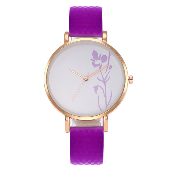 Doreen Box Magical Temperature Discolor Watch Quartz Wrist Watches Silicone Women Blue Purple Rose Gold Flower Pattern 1 Piece