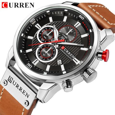 Men Casual Leather Strap Military Watch CURREN Luxury Chronograph Waterproof Quartz Wrist Watch Male Fashion Sport Watch Clock