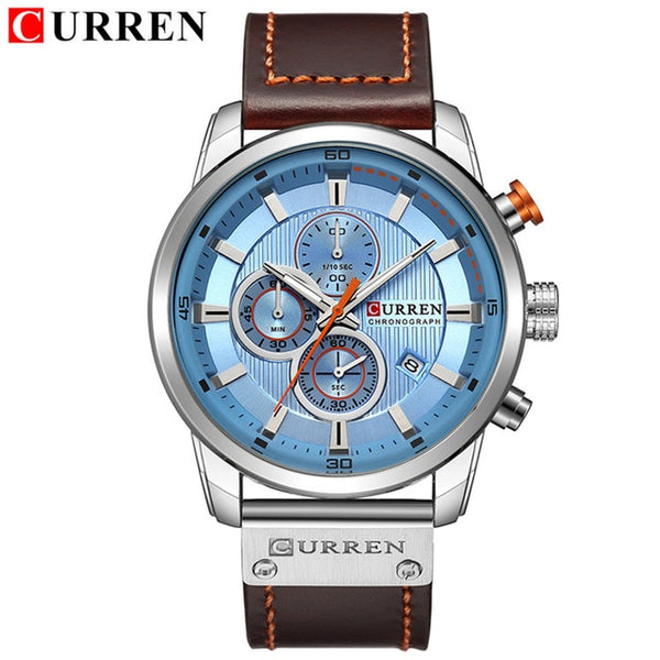 Men Casual Leather Strap Military Watch CURREN Luxury Chronograph Waterproof Quartz Wrist Watch Male Fashion Sport Watch Clock