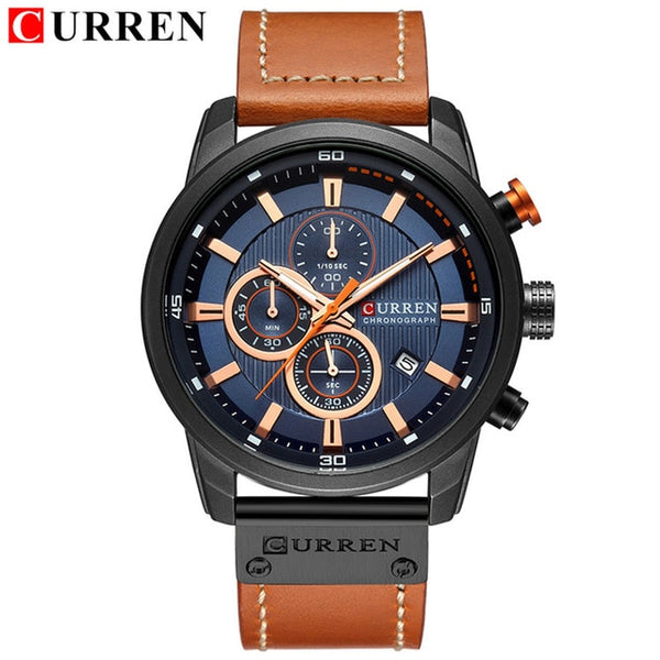 Men Casual Leather Strap Military Watch CURREN Luxury Chronograph Waterproof Quartz Wrist Watch Male Fashion Sport Watch Clock