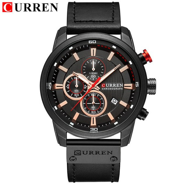 Men Casual Leather Strap Military Watch CURREN Luxury Chronograph Waterproof Quartz Wrist Watch Male Fashion Sport Watch Clock