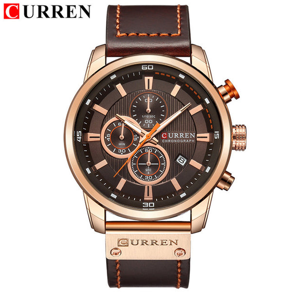 Men Casual Leather Strap Military Watch CURREN Luxury Chronograph Waterproof Quartz Wrist Watch Male Fashion Sport Watch Clock