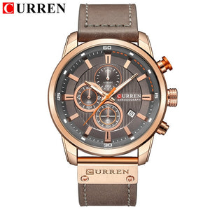 Men Casual Leather Strap Military Watch CURREN Luxury Chronograph Waterproof Quartz Wrist Watch Male Fashion Sport Watch Clock