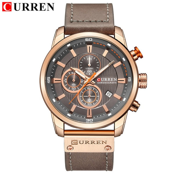 Men Casual Leather Strap Military Watch CURREN Luxury Chronograph Waterproof Quartz Wrist Watch Male Fashion Sport Watch Clock